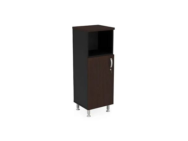 БЕРЛИН / BERLIN Шкаф-стеллаж узкий 3 уровня левый 450х430х1290 Венге/Черный - Вид 1