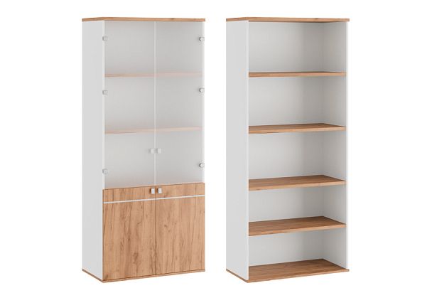 Шкаф для бумаг со стеклом (стекло без рамы) Tess 90x45x207 дуб крафт золотой - Вид 1