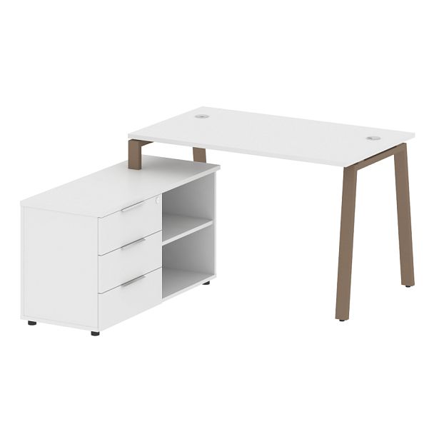 Metal System Р. ст. с тумбой на А-образном м/к БА.РС-СТС-2.2 (L) Белый/Мокко металл 1300*1520*750 - Вид 1