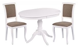 Обеденная группа стол Анфея 110(150)х75х76 Белый и 2 стула Арктос Белый/Коричневая рогожка - Фото предпросмотра