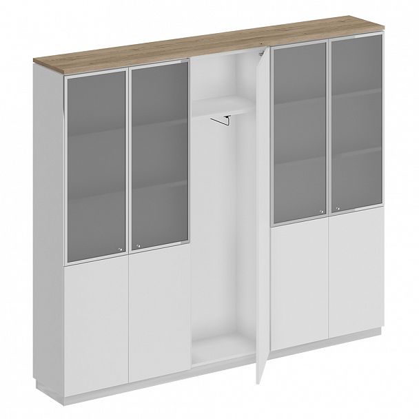 Шкаф комбинированный (документы со стеклом - одежда узкий - документы со стеклом) "City" СИ 317 дуб гладстоун светлый/белый премиум/белый премиум - Вид 1