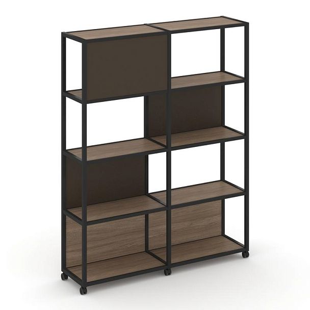 Shelf Mobile Стеллаж 5 уровней 2 секции VR.LT-STK-514.10 Дуб Аризона/Металл Черный/W-25 1970*400*2000 - Вид 1