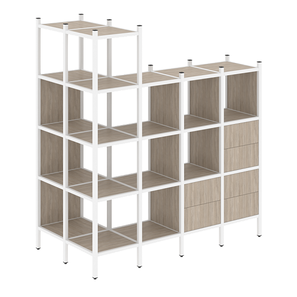 Loft Угловой внешний стеллаж наборный VR.L-57 Дуб аттик/Белый металл 862*1694*1869 - Вид 1