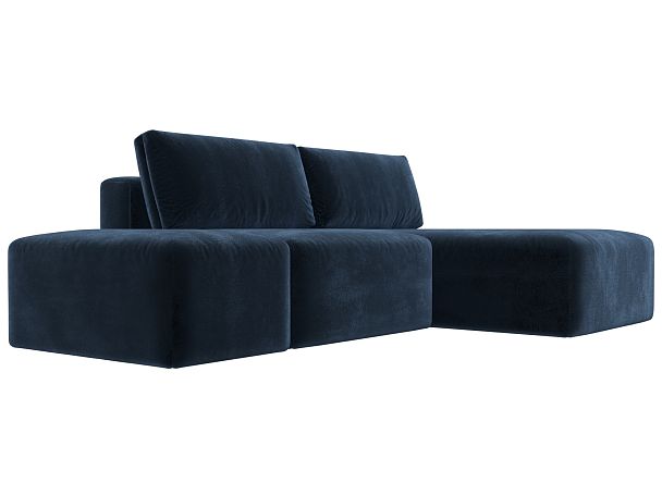 Диван угловой модульный с пуфом Лига-060 НПБ угол универсальный Велюр синий - Вид 3