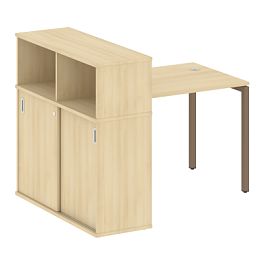 Metal System Quattro Стол письменный с шкафом-купе на П-образном м/к 40БП.РС-СШК-3.1 Т Акация/Мокко металл 1410*1120*1098 - Фото предпросмотра