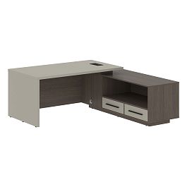 Стол руководителя с тумбой VCT 1919(R) Аметист/Черный матовый/Дуб Сильвер 1900х1900х750 VELION - Фото предпросмотра