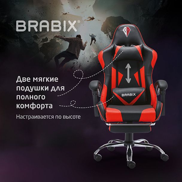 Кресло компьютерное BRABIX "Dexter GM-135", подножка, две подушки, экокожа, черное/красное, 532799 - Вид 23
