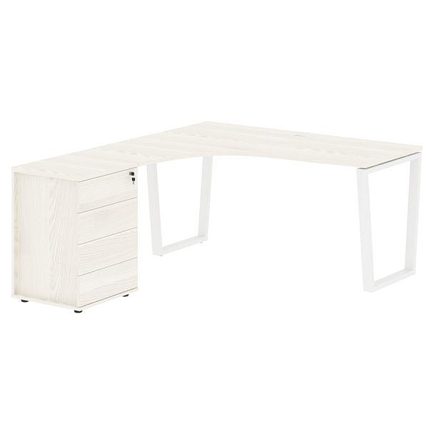 Стол эргономичный с тумбой EVCET 1518(L) Ясень Траун/Белый 1560х1880х750 EDIS - Вид 1