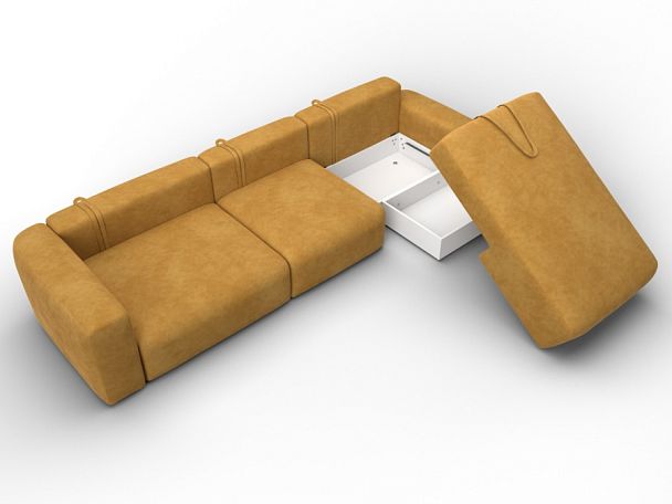 Диван угловой Лига-066 НПБ Лонг угол правый Велюр желтый - Вид 7