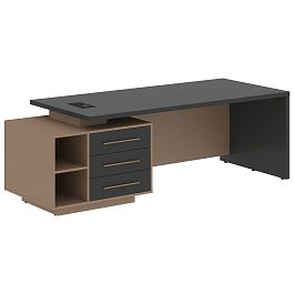 Стол руководителя с тумбой VCT 2390(L) Яшма черный/Бронза браш/Кобра 2300х900х750 VELION - Фото предпросмотра