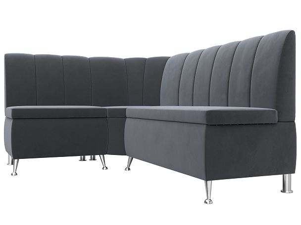 Кухонный угловой диван Кантри левый (полностью велюр серый) - Вид 3