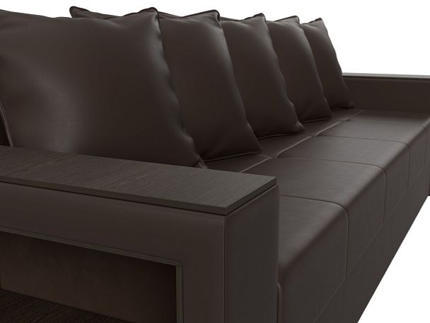Диван прямой Дубай Лайт полки слева (полностью экокожа коричневая) - Вид 4