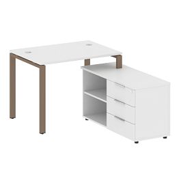 Metal System Р. ст. с тумбой на П-образном м/к БП.РС-СТС-2.1 (R) Белый/Мокко металл 1100*1520*750 - Фото предпросмотра