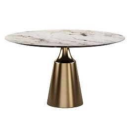 Стол круглый Lucas 120, керамика глянцевая, белая / опора золото - Фото предпросмотра