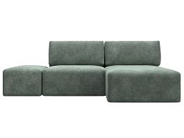Диван угловой модульный с пуфом Лига-060 НПБ угол универсальный Велюр зеленый - Фото предпросмотра