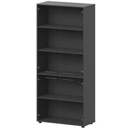 Шкаф высокий закрытый с стеклом СМШ58.28S.38SМ(Ч) Графит 792x366x1990 Кортез - Фото предпросмотра
