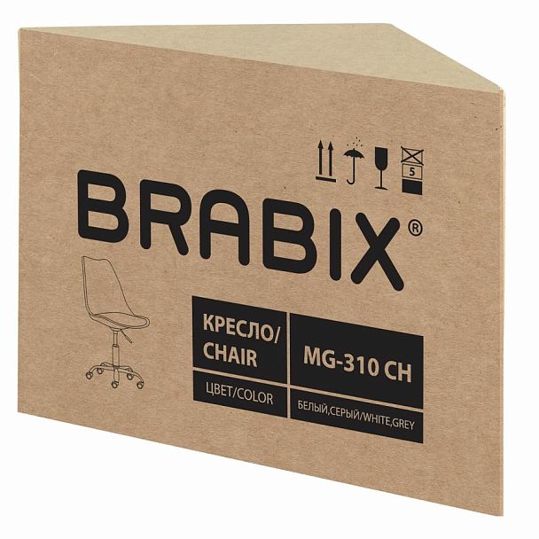 Кресло стул BRABIX "Eames MG-310 CH", хром, пластик белый, ткань серая, 532924 - Вид 10