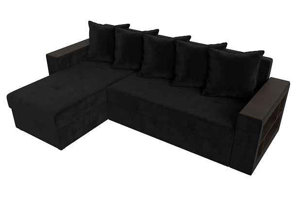 Диван угловой Дубай Лайт угол левый (полностью велюр черный) - Вид 5