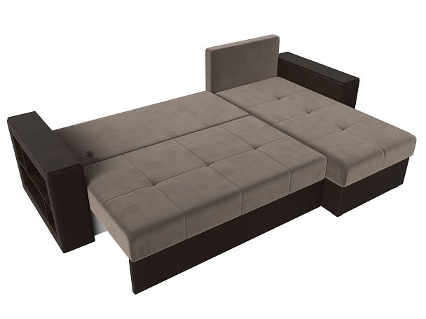 Диван угловой Дубай Лайт угол правый (основа велюр коричневый, компаньон экокожа коричневая) - Вид 9