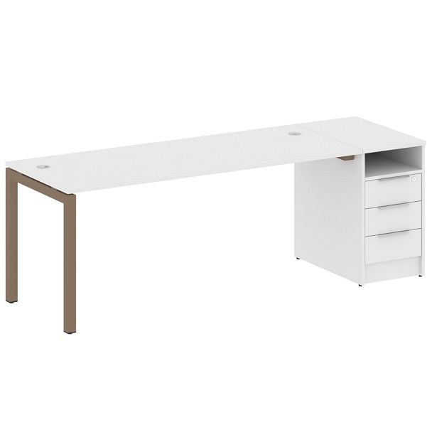 Metal System Quattro Р. ст. с тумбой на П-образном м/к 50БП.РС-СТП-1.5 Белый/Мокко металл 2212*720*750 - Вид 1