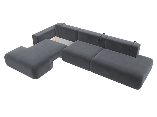 Диван угловой Лига-036 Модерн Лонг левый угол Велюр серый - Вид 7