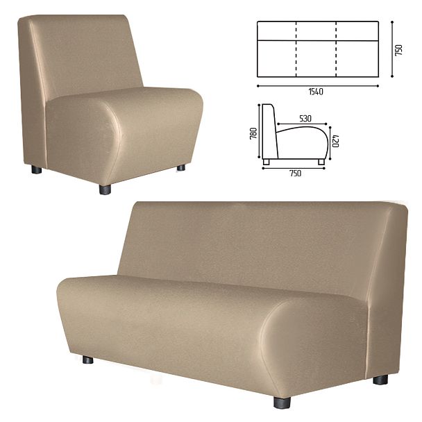 Диван мягкий трехместный "Клауд", "V-600", 1540х750х780 мм, без подлокотников, экокожа, бежевый - Вид 2