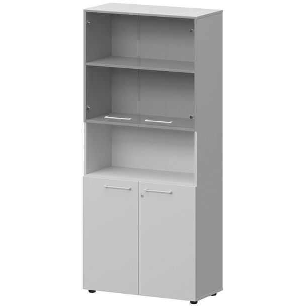 Шкаф высокий полузакрытый с стеклом СМШ58.28F.28S(Б) Белый 792x380x1990 Кортез - Вид 1