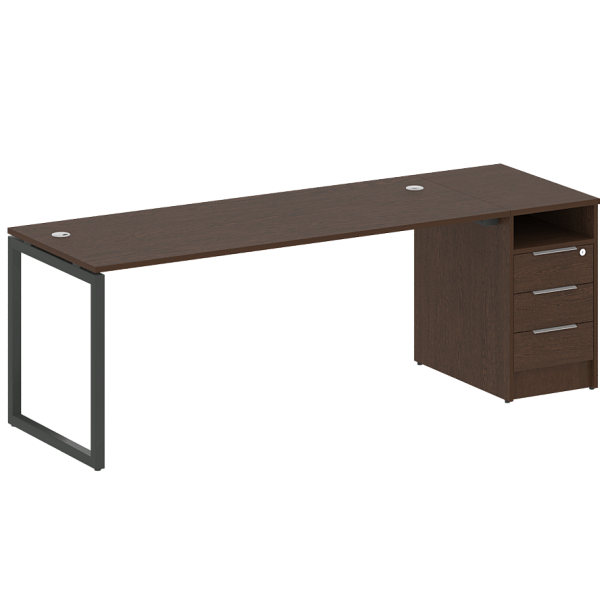 Metal System Quattro Р. ст. с тумбой на О-образном м/к 40БО.РС-СТП-1.5 Венге/Антрацит металл 2212*720*750 - Вид 1