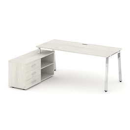 Style Project Direct Lux Стол письменный с греденцией левой M-SN-6A.SRG-015.M(L) Дуб Наварра/Нержавеющая Сталь/Хром 1780*700*750 - Фото предпросмотра