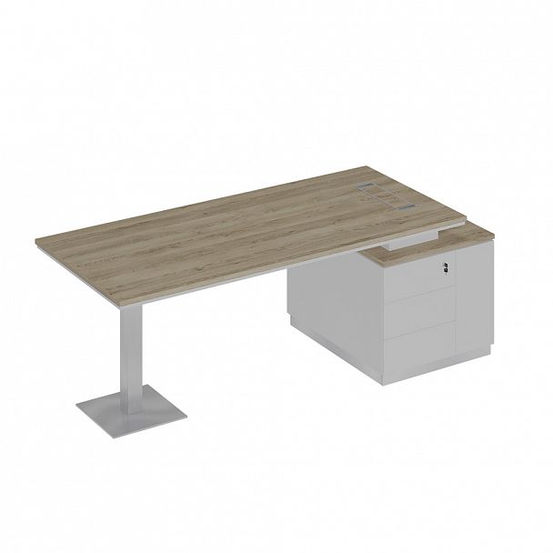 Стол на опорной тумбе (левый/правый) "City" СИ 106  дуб гладстоун светлый/белый премиум/белый премиум - Вид 1