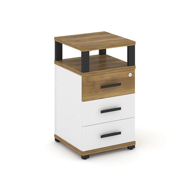 Concept Тумба приставная 3 ящ. с надставкой CN.TUP-003 W Сандал Янтарный/Белый Бриллиант/Металл Черный 420*420*750 - Вид 1