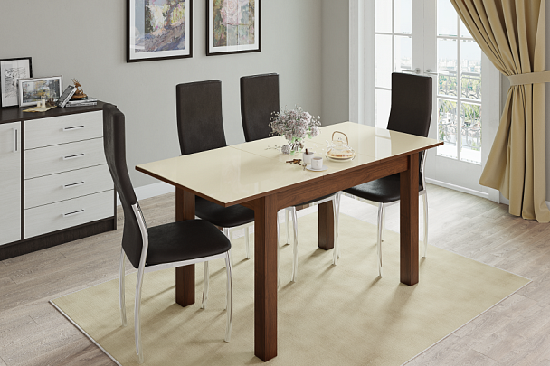 Стол обеденный раскладной «Бруно» (1000х600) орех шоколадный/лакобель ваниль - Вид 1