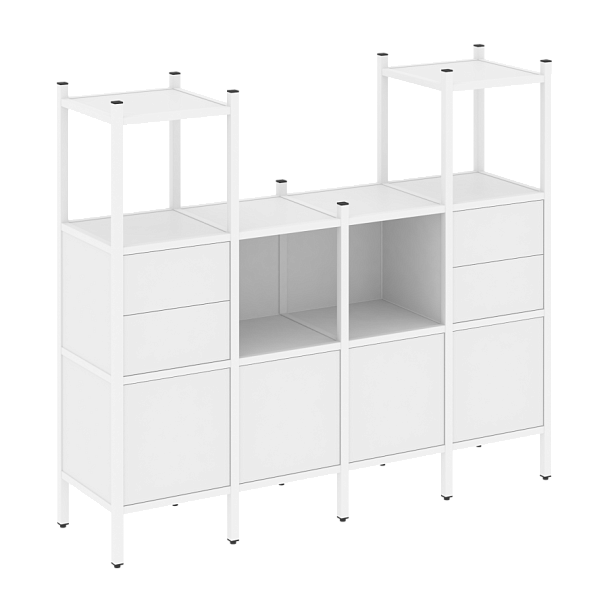 Loft Прямой стеллаж наборный VR.L-14 Белый бриллиант/Белый металл 1694*446*1458 - Вид 1