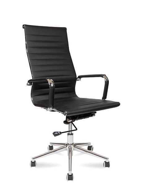 Кресло офисное / Техно / хром / черная экокожа - Вид 1