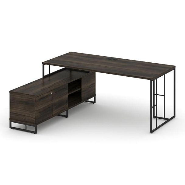 Rift Direct Стол руководителя на опорной тумбой RF.SRT-24 (L) Дуб Мали/Металл Черный 1580*1600*750 - Вид 1