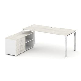 Style Project Direct Lux Стол письменный с греденцией левой M-SN-6P.SRG-013.M(L) Дуб Наварра/Белый/Дуб Наварра/Нержавеющая Сталь/Хром 1380*700*750 - Фото предпросмотра