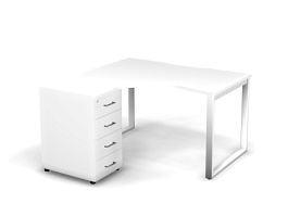 MATRIX 121S130-О Стол эгоном-й с тумбой L, проводник вырезной (O-обр. опоры) 1380х1380х775 Белый - Фото предпросмотра