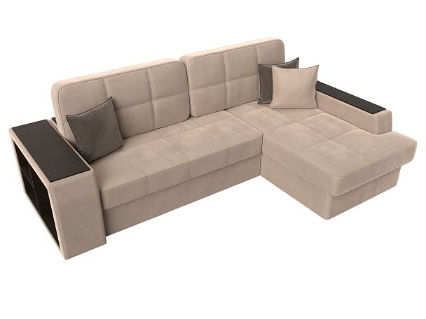 Угловой диван Брюссель правый (полностью велюр бежевый) - Вид 5