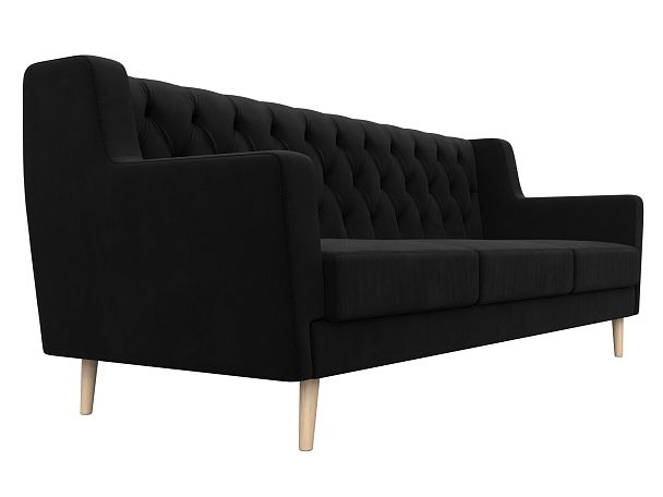 Прямой диван Брайтон 3 Люкс (полностью микровельвет черный) - Вид 3