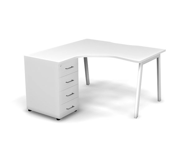 MATRIX 121S130-A Стол эгоном-й с тумбой L, проводник вырезной (А-обр. опоры) 1380х1380х775 Белый - Вид 1