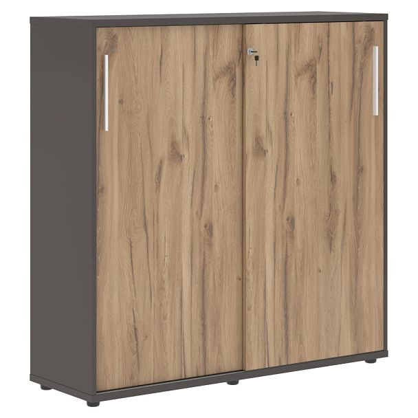 Шкаф средний с дверьми купе EMC 1343 Дуб Денвер светлый/Белый/Мокко 1346х430х1355 EDIS - Вид 1