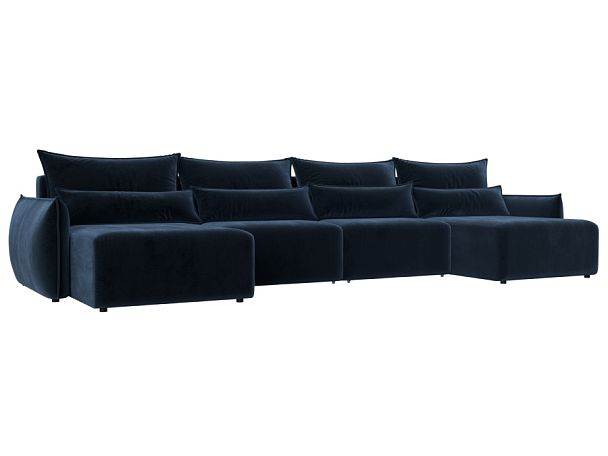 Диван П-образный Лига-051 НПБ Лонг Велюр синий - Вид 1