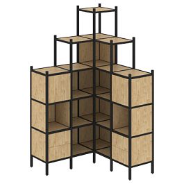 Loft Угловой внутренний стеллаж наборный VR.L-45 Тиквуд светлый/Чёрный металл 1278*1278*2280 - Фото предпросмотра