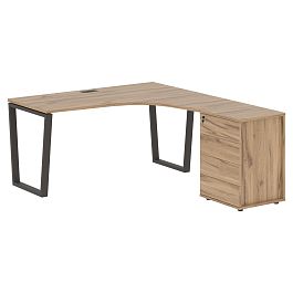 Стол эргономичный с тумбой EVCET 1518(R) Дуб Денвер светлый/Мокко 1560х1880х750 EDIS - Фото предпросмотра