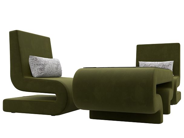 Волна набор 3 - стол, 2 кресла (полностью микровельвет зеленый) - Вид 3