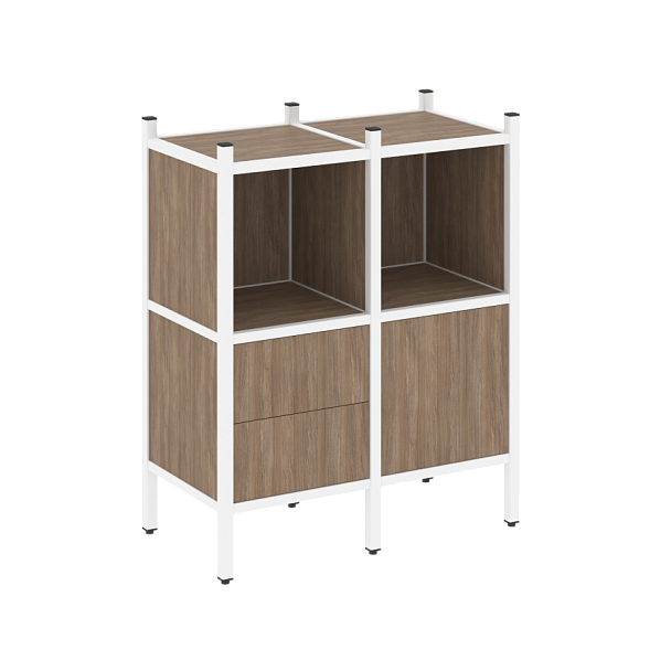 Loft Прямой стеллаж наборный VR.L-02 Дуб аризона/Белый металл 862*446*1047 - Вид 1