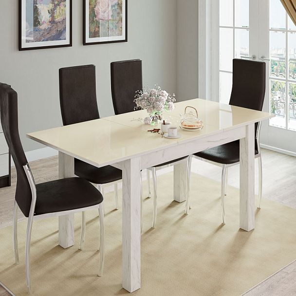 Стол обеденный раскладной «Бруно» (1100х700) дуб крафт белый/лакобель белый - Вид 1