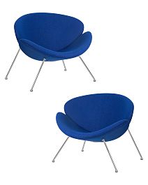 Набор 2 шт Кресло дизайнерское DOBRIN EMILY (синяя ткань AF6, хромированная сталь) - Фото предпросмотра