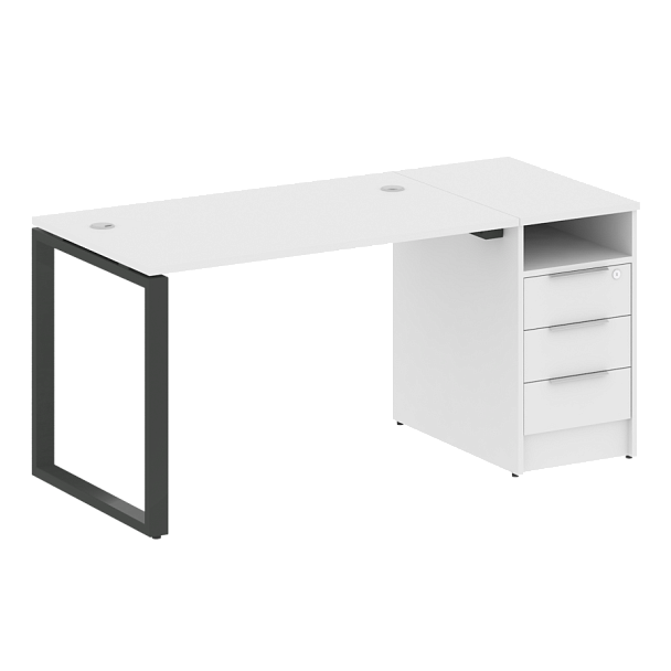 Metal System Р. ст. с тумбой на О-образном м/к БО.РС-СТП-1.2 Белый/Антрацит металл 1612*720*750 - Вид 1