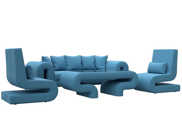 Набор Волна-2 (стол, диван, 2 кресла) Рогожка голубой - Вид 1